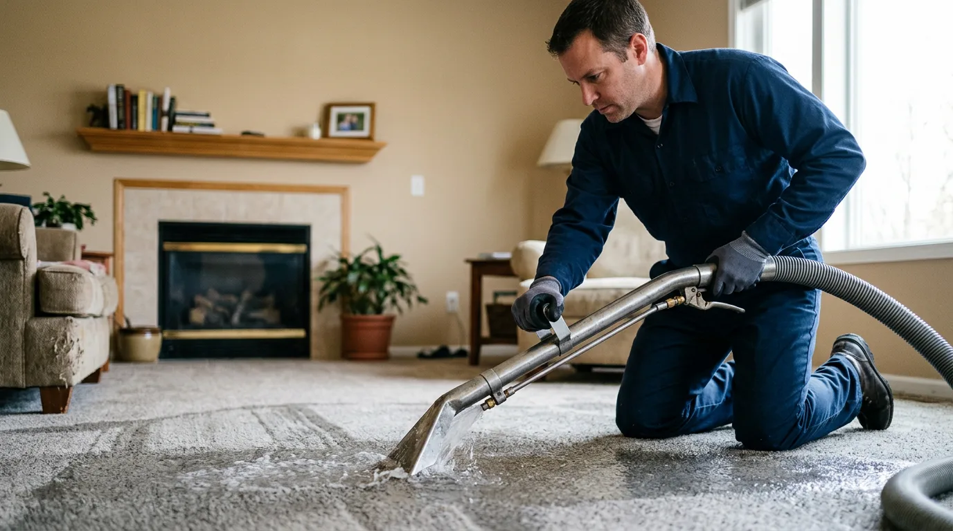 Water damage restoration technician working near Mazomanie, WI